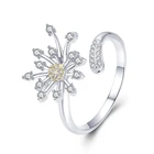 Qings Dandelion Ring 925 Sterling Silver Zircon Plated Platinum Open Ring