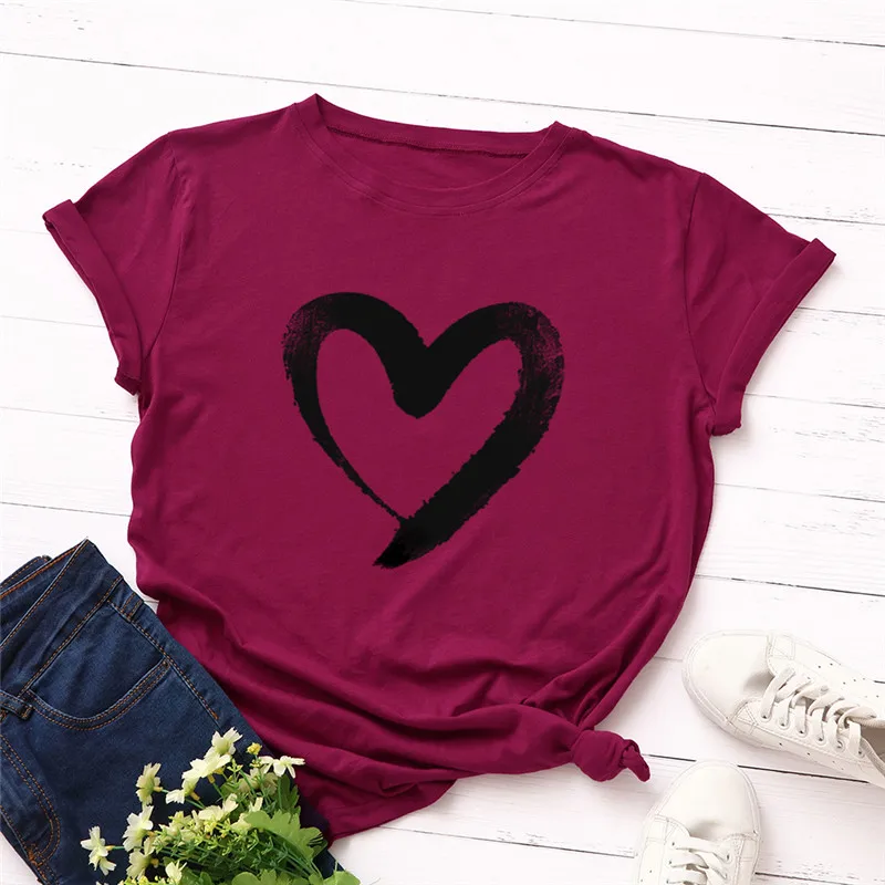 Wholesale Summer Tshirts Women Causal Short Sleeve Plain O Neck Tshirt Printed Heart 100% cotton T-shirt, Picture
Wholesale Summer Tshirts Women Causal Short Sleeve Plain O Neck Tshirt Printed Heart 100% cotton T-shirt, Picture
