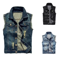 

In-stock hot sales style distressed/ ripped casual style denim mens jean vest jacket