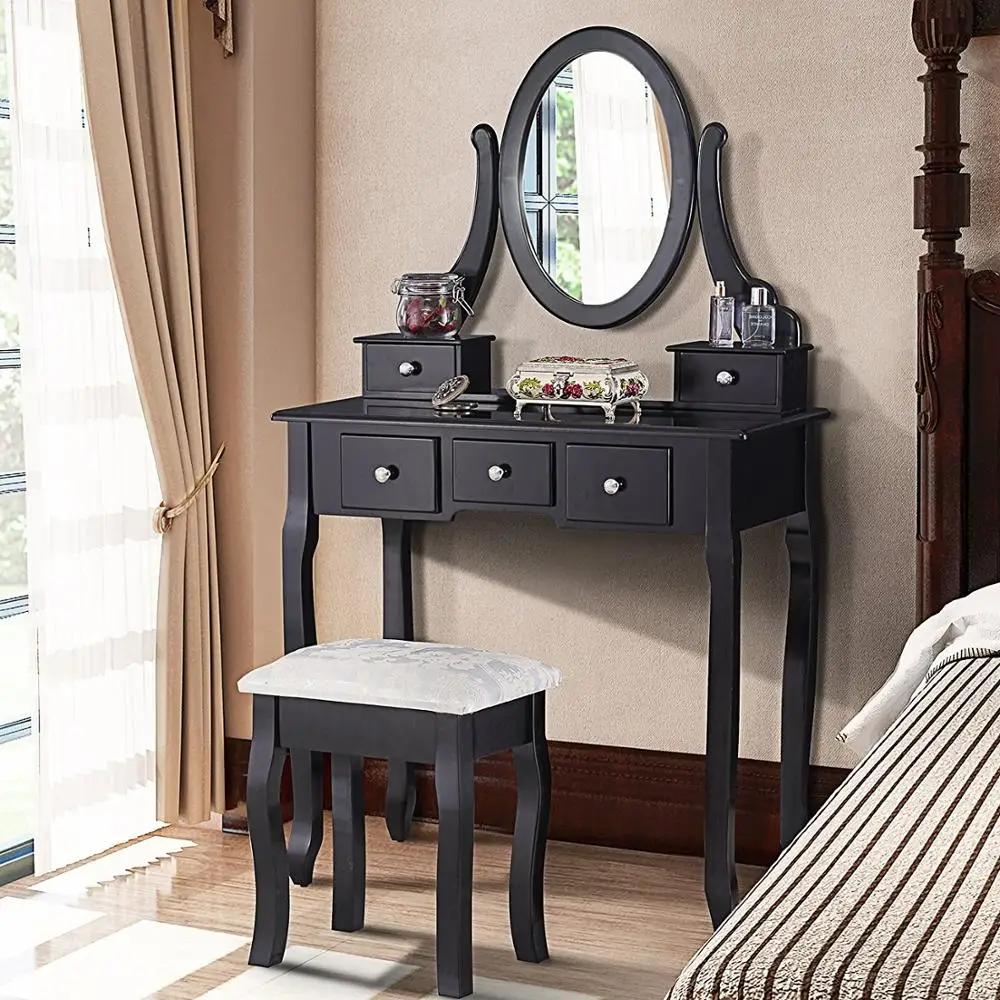 Mirror Brown Chest 3 White Bedroom Wooden Black Drawer Dresser