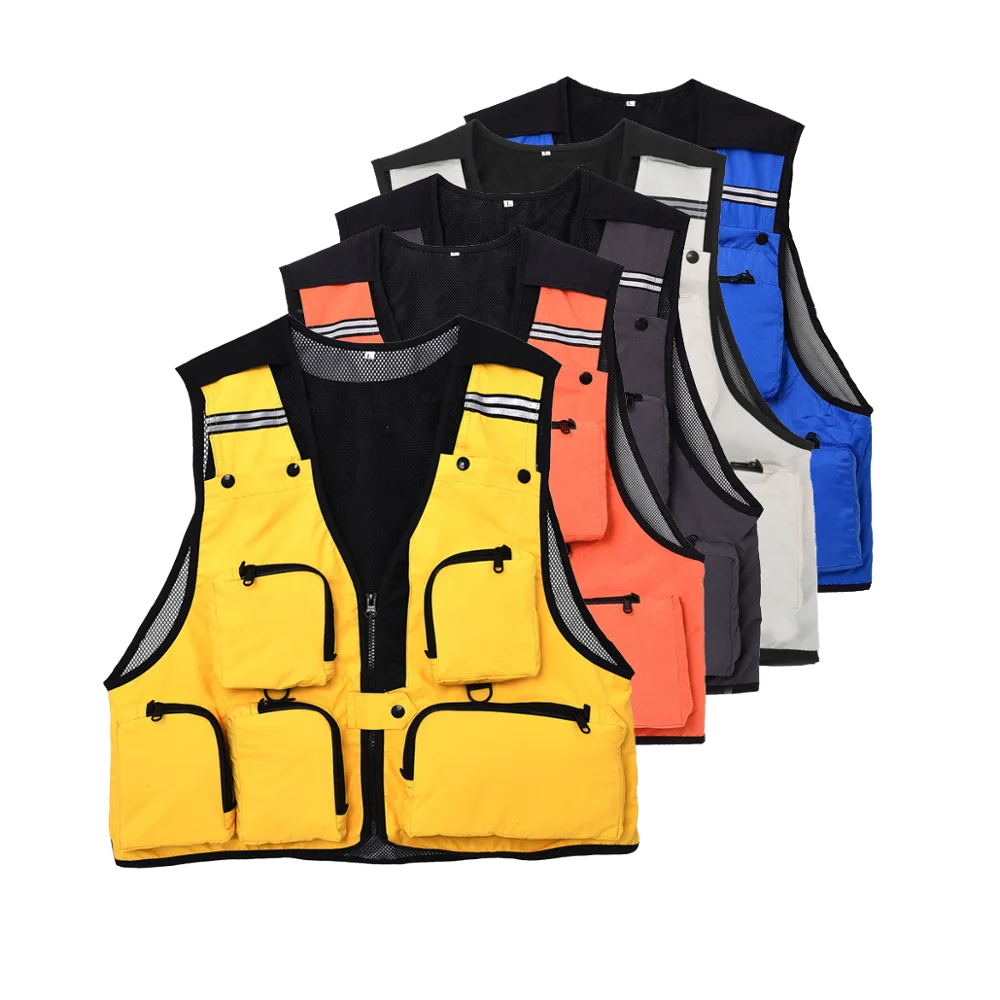 men's multi pockets cargo waistcoat vest for climbing fishing