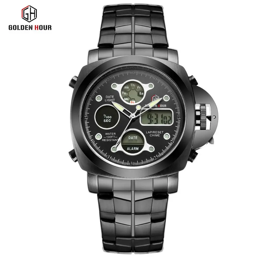 New Style LED Watch Sport Stainless Steel Back Luxury Man Wrist Alarm Date Digital Watches GOLDENHOUR GH101, 2 colors
New Style LED Watch Sport Stainless Steel Back Luxury Man Wrist Alarm Date Digital Watches GOLDENHOUR GH101, 2 colors