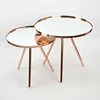 Modern Nordic set of 2 metal frame 3 lets round shape mirrored coffee table with KD design