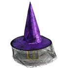 Excellent quality printed spider web with gauze witch hat halloween witch hat