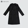 Elegant High-end Black V-neck Double-breasted With Pocket Women Coats Windproof Trench Coat