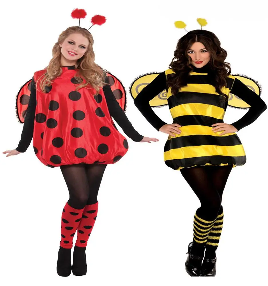 Damas mariquita Bumble Bee traje adultos Bug vestido de lujo traje de Halloween Disfraces de Carnaval QAWC-3519