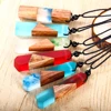 Vintage fashionable wood resin necklace pendant jewelry men woman, woven rope chain, hot selling gift Wholesale custom