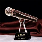 Cheap high-end custom golden plastic resin base glass crystal award trophy
