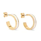 Fancy women jewelry latest design gold plated stainless steel hoop with white enamel earrings