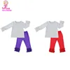Wholesale children boutique fall outfit Ruffle long sleeve all round white shirts & Icing pants giggle moon remake girl outfits