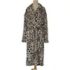 wholesale heated long plush coral fleece flannel fleece leopard printed bathrobe shawl collar women robe