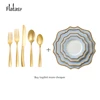 Wholesale gold PVD home goods brilliant closeout flatware set and gold rim sunflower ceramic plate