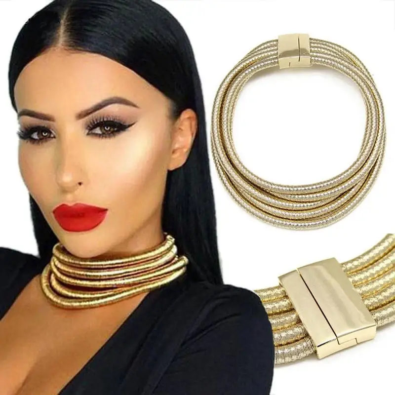 Wholesale Fashion Statement Magnet Button Multilayer Women Collar Choker Necklace, As photo
Wholesale Fashion Statement Magnet Button Multilayer Women Collar Choker Necklace, As photo