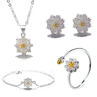 

925 silver Korean fashion and temperament sliver and gold Lotus flower shaped earrings and necklaces jewelry sets women