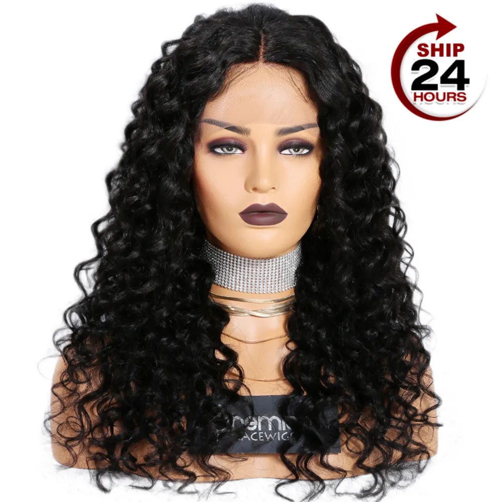 

Premier Lace Wigs 150% density curly style middle part 13X3 lace frontal wigs with elastic band, 1b#