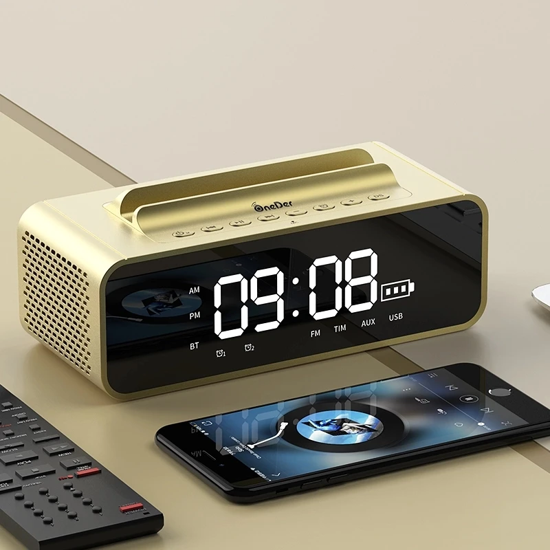 OneDer V06 OEM ODM High Quality Bluetooth Alarm Clock Rectangle Speaker with Handfree TF Card USB Drive AUX with Phone Holder
OneDer V06 OEM ODM High Quality Bluetooth Alarm Clock Rectangle Speaker with Handfree TF Card USB Drive AUX with Phone Holder
