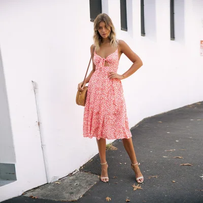 Women Summer Hot Selling Adjustable Sling Button Halter Bow Dress Boho Dress Summer Casual Dress, As shown
Women Summer Hot Selling Adjustable Sling Button Halter Bow Dress Boho Dress Summer Casual Dress, As shown