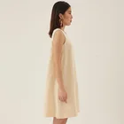 Modest Lady Casual Style Sleeveless O neck 100% Flax Breathable Knee Length Women Dress on Sale