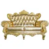Luxury royal solid wood carved golden dubai leather sofa furniture