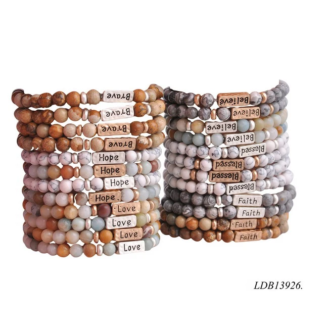 

Gemstone amazonite mala beads natural stone beaded bracelet inspirational engraved message stone bracelet, Picture shows
