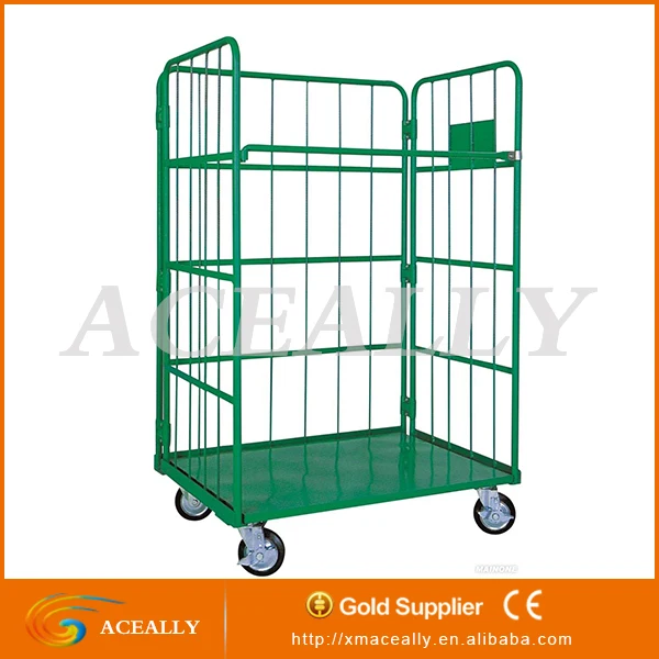 2019 Galvanized Wire Roll Container Cart Trolley with 3 doors or 4 doors available