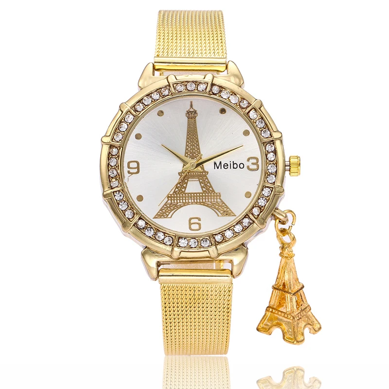 Hot sale Women Casual Quartz Watch The Eiffel Tower Pendant Rhinestone Alloy Mesh Band Wrist Watch (KWT2110), As the picture
Hot sale Women Casual Quartz Watch The Eiffel Tower Pendant Rhinestone Alloy Mesh Band Wrist Watch (KWT2110), As the picture