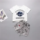 Casual design kids summer clothes short set girls including t shirt+trouser children clothing set with sequin pattern