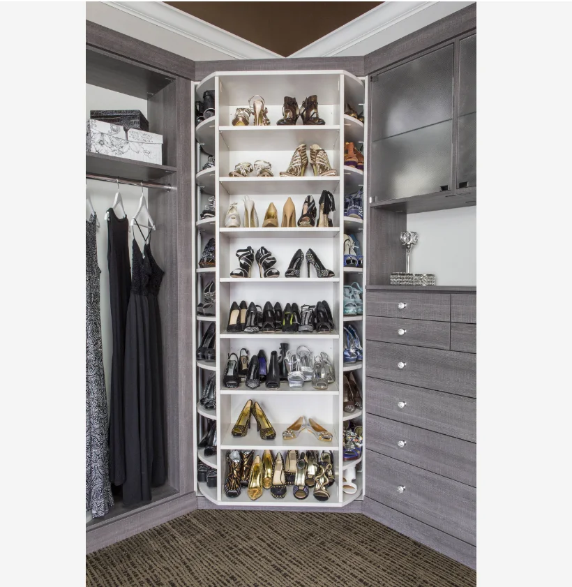 Maestro habitación armario personalizar diseño armario con 360 organizador perezoso lee giratorio de zapatos de rack armario
