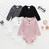Wholesale Baby Clothes Long-sleeved Solid Color Baby Jumpsuit Ribbed Newborn Romper With Snap