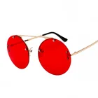 Fashion Round Sunglasses Women 2018 Red Yellow Lens Metal Frames Sun Glasses Shade Brand Designer Rimless Eyeglass UV400