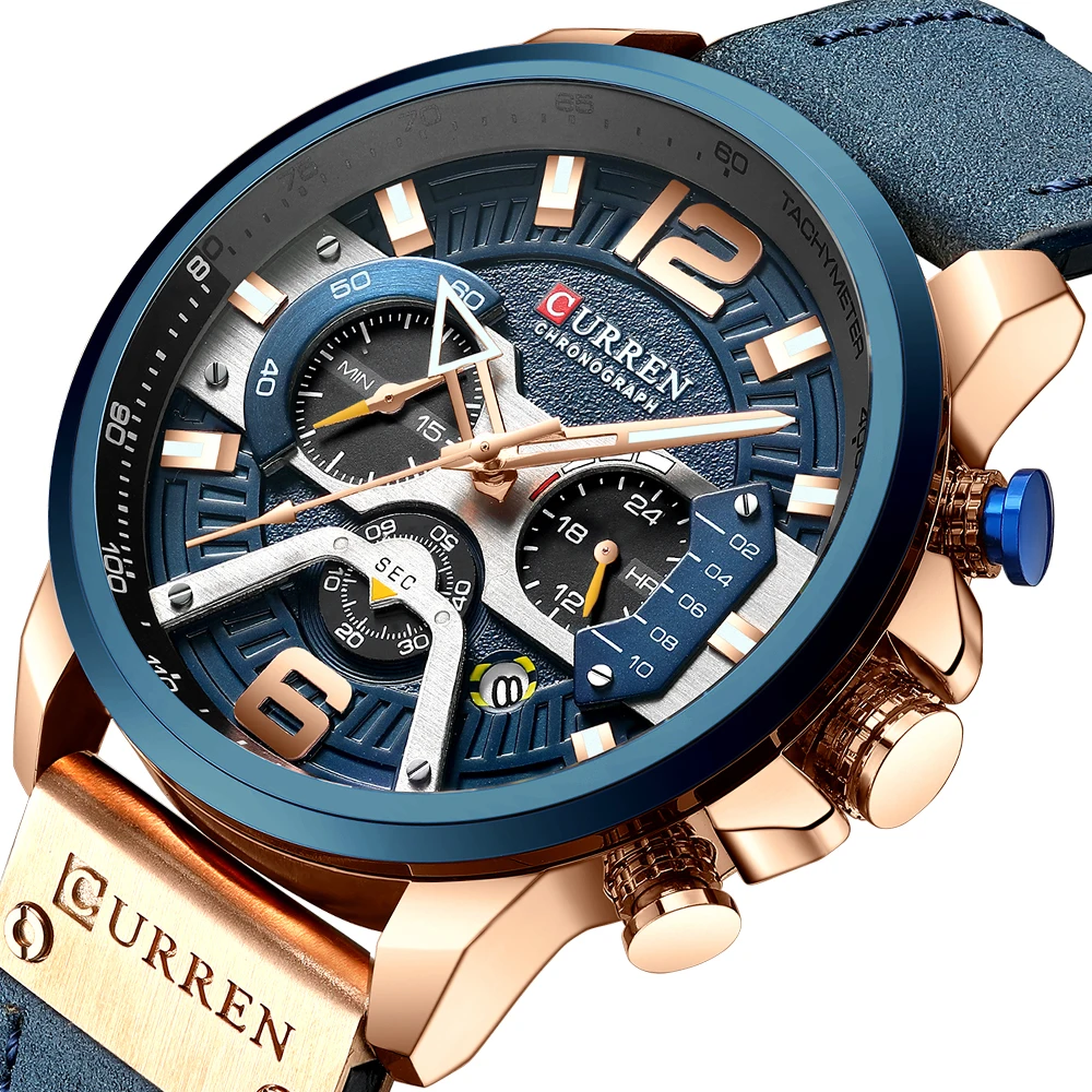 

CURREN 8329 Mens Watches Top Brand Luxury Men Casual Leather Waterproof Chronograph Men Sport Quartz Clock Relogio Masculino, 5 for choices