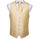 Wholesale Silk Gold Yellow Plain Vest Tie Pocket Square Mens Waistcoat Set