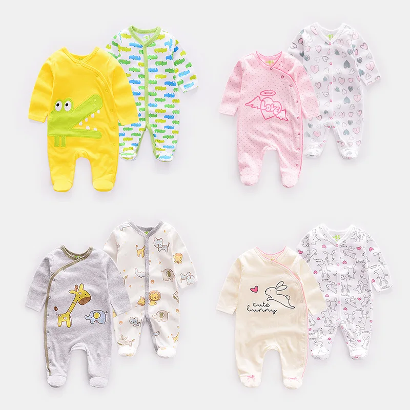 

Factory wholesale NEW born baby boy jumpsuit 2 pcs packs cartoon baby clothing cotton series climbing suit in stock, The deer;peach;crocodile;rabbit;moon;clouds.