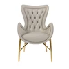 Stainless Steel Brass Polished Leg Luxury Genuine Leather Executive Button Back Dining Chair with Arm