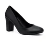 Women high heel shoes leather round toe chunky heels pumps