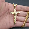Christian Mens Stainless Steel Gold Plated Jesus Necklace Cross