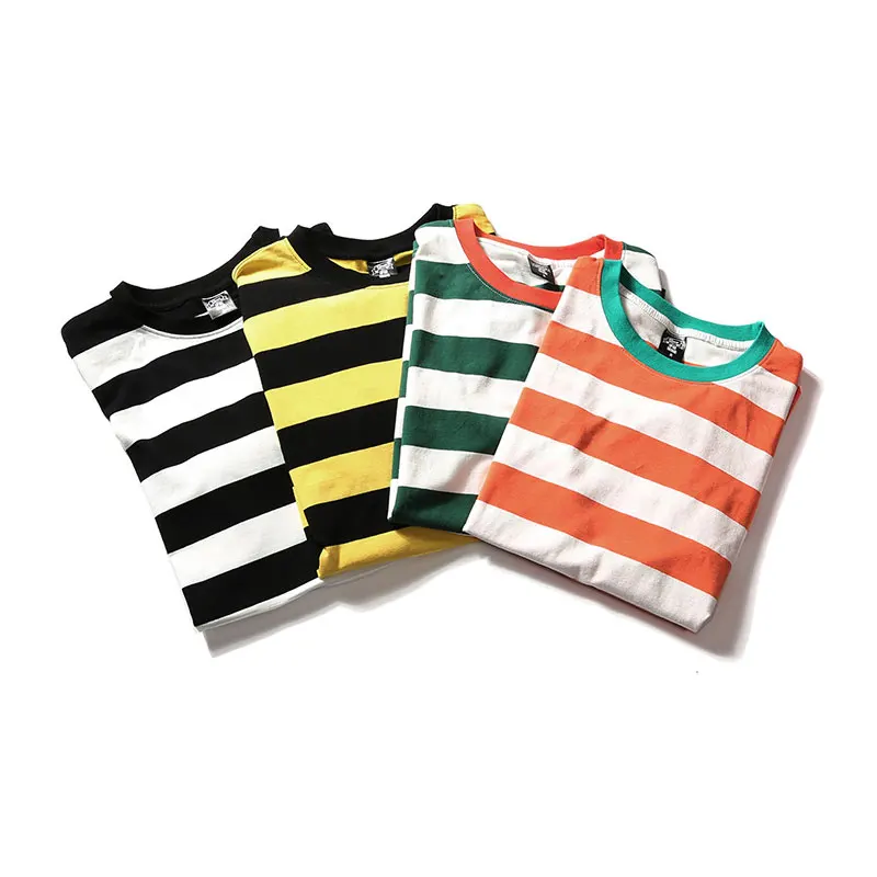 

Wholesale Striped T-shirt Curved Hem Tee Crew Neck Tri Blend T Shirt, White blue