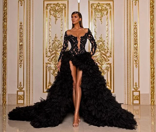 Sexy Lace and Tulle Scoop Evening Dress Long Side Slit Long Sleeve Evening Dress Ball Gown Ladies Prom Party Dress
Sexy Lace and Tulle Scoop Evening Dress Long Side Slit Long Sleeve Evening Dress Ball Gown Ladies Prom Party Dress