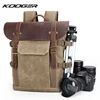 KOODER Wholesale camera bag outdoor Waterproof waxed canvas shoulder straps backpack with shockproof and high capacity liner