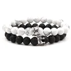 Trendy Volcanic White Pine Stone Beads Bracelet Gold Silver Color Alloy Crown Bracelet Women Men
