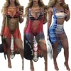 Sexy Digital Printed Night Shop Dresses with Short Front and Back Holes in Europe and America