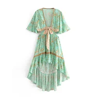 Bohemian deep v neck flare sleeve floral print sexy waist open summer women beach dresses
Bohemian deep v neck flare sleeve floral print sexy waist open summer women beach dresses