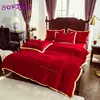 Red color 100% cotton hotel linen bedding sheet set embroidery sets