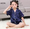 Flower Girls Satin Pajamas Set Kids Short Sleeve Shorts Sleepwear For Summer