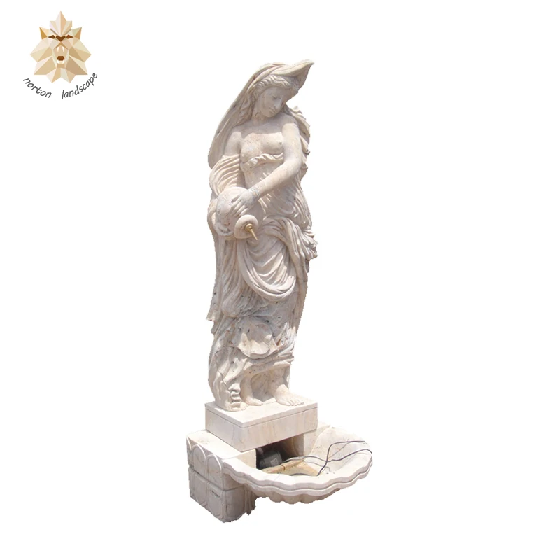 Modern outdoor garden decor natural stone nude woman statues white virgin Mary marble statue fountain for sale