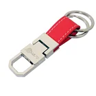 Black red brown white custom leather keychain cheap promotion with clip double rings