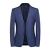 Custom Fashion Adult Grid Stripe Tailored Gentle Men's Royal Blue Color Casual Business Wedding Blazer Suit
