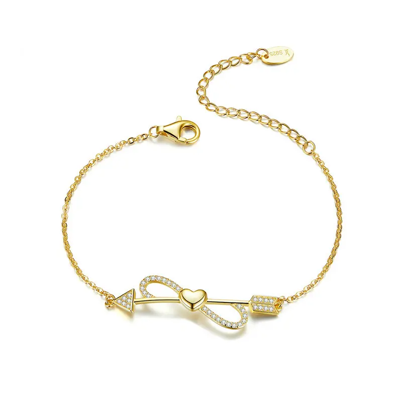 New Trendy 100% 925 Sterling Silver Love on String Heart & Infinity Chain Gold Plated Arrow Bracelet
New Trendy 100% 925 Sterling Silver Love on String Heart & Infinity Chain Gold Plated Arrow Bracelet