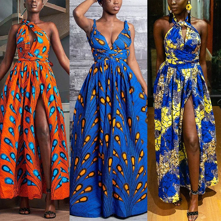 

Multiple Wearing Methods Lace-Up Off Shoulder Women African Clothing Patterns Maxi Dress 2019, As show