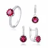 Gifts 3A cubic zirconia rhodium plating ruby bridal english lock 925 sterling silver jewellery set